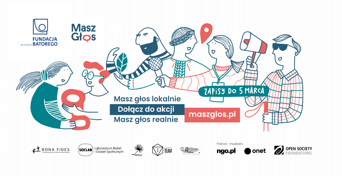 Baner przygotowany przez Fundację Batorego promujący akcję Masz Głos!