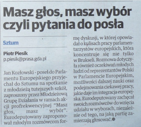 Informacja w prasie podsumowująca spotkanie - Powiśle. Sztum i Dzierzgoń (2.05.2014)