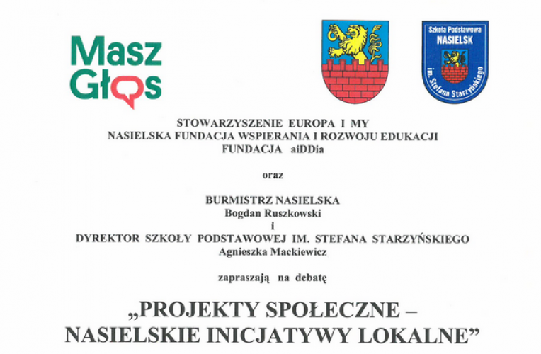 Zaproszenie na debatę „Projekty społeczne – Nasielskie inicjatywy lokalne”