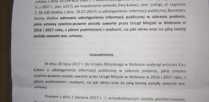 Gmina Wołów nie chce ujawnić rejestru umów
