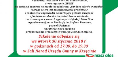 Już wkrótce bezpłatne szkolenie dla Sołtysów, Członków Rad Sołeckich i Radnych z terenu gminy Krzęcin