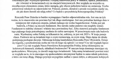 List do Posłów Rzeczypospolitej Polskiej w sprawie wyborów Rzecznika Praw Dziecka.