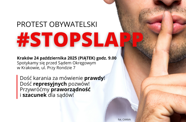 Dość karania za mówienie prawdy. Protest przeciw pozwom represyjnym #STOPSLAPP